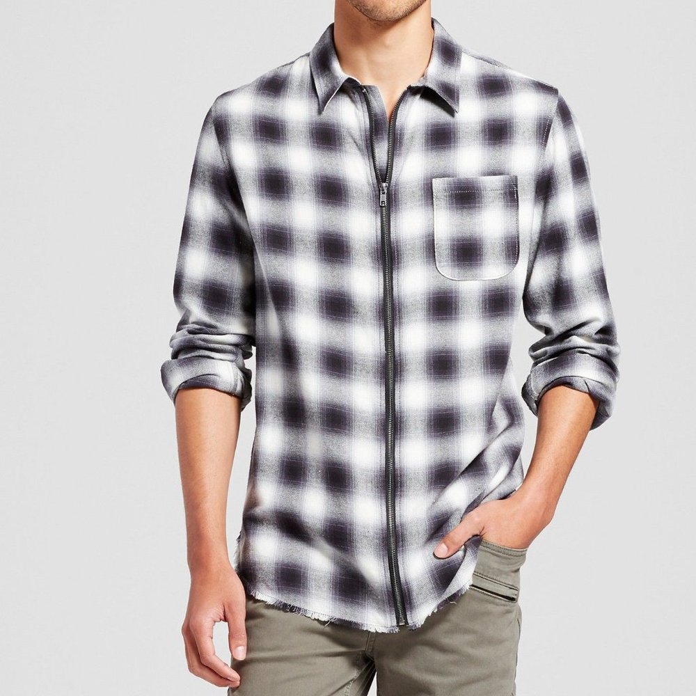 Men's Long Sleeve Zip Front Woven Shirt